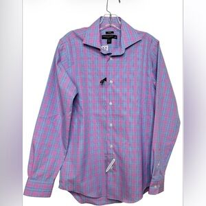 Pronto Uomo Blue & Pink Plaid Non Iron Slim Fit Long Sleeve Dress Shirt 15 32/33